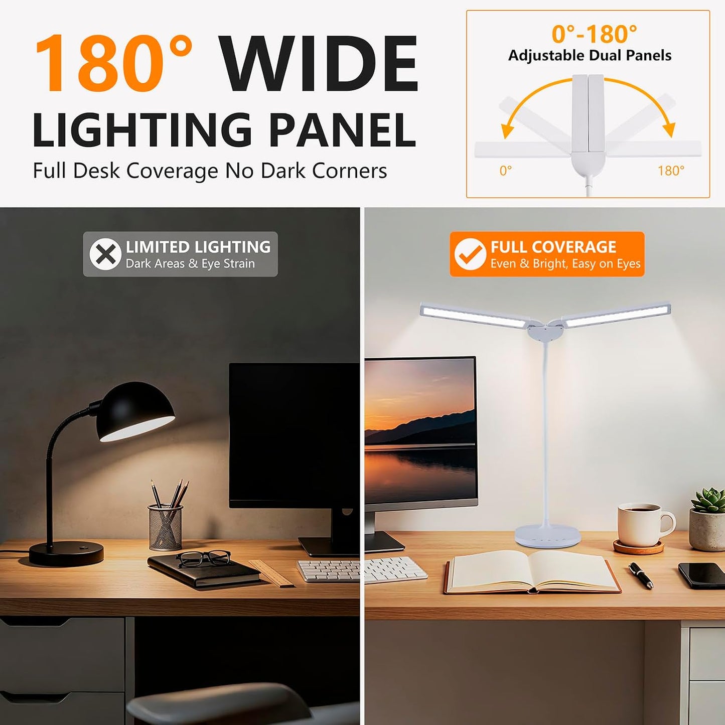 Lámpara escritorio LED plegable 180° 2400 lux 5 modos color