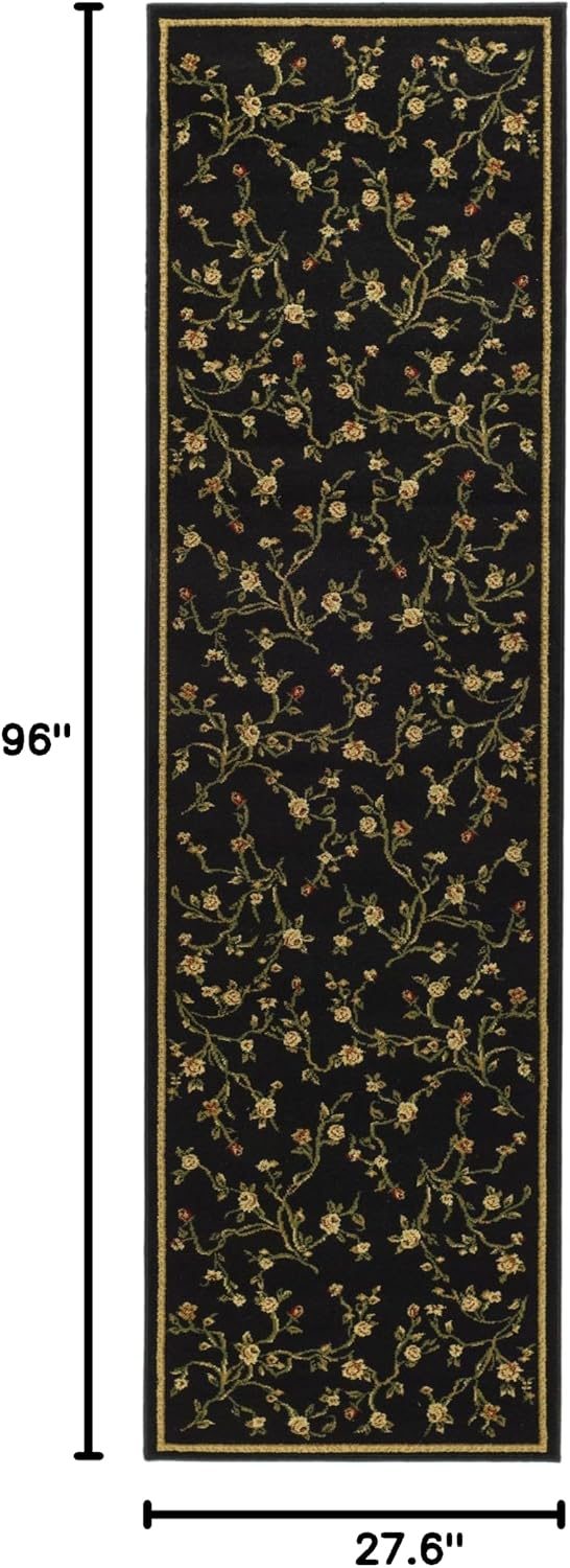 Alfombra pasillo 2'3"x8' color negro diseño floral no pelusa