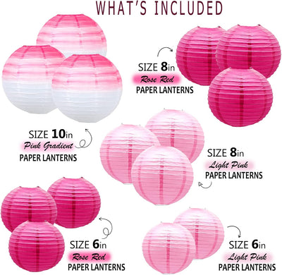 14 Linternas Papel Rosa Degradado Farol Decorativo