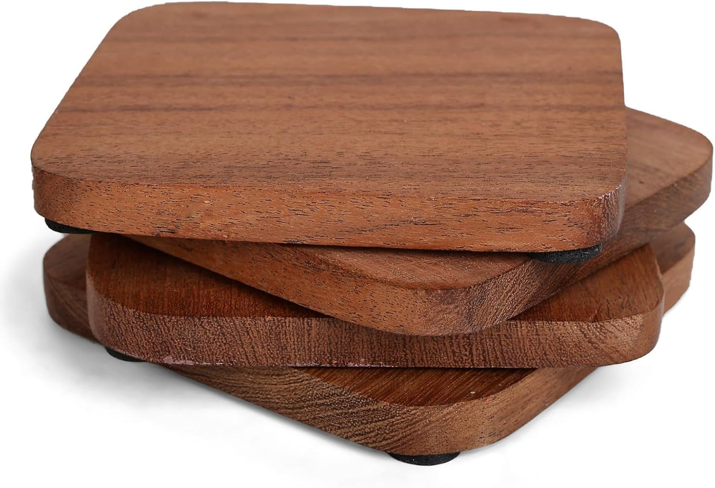 Set 4 Posavasos Acacia con Soporte Hierro Mesa Café