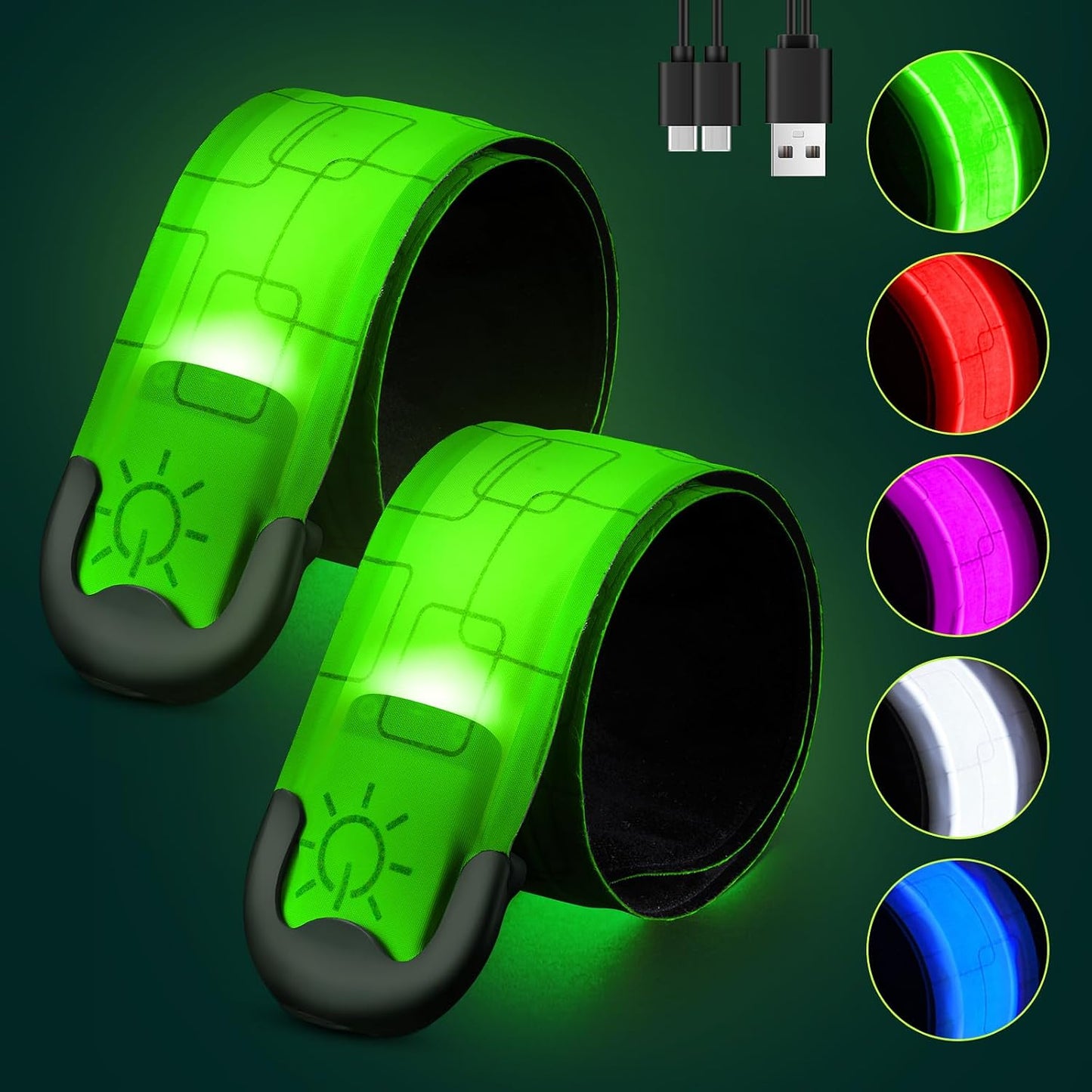 2 Brazaletes LED Recargables 5 Colores 3 Modos