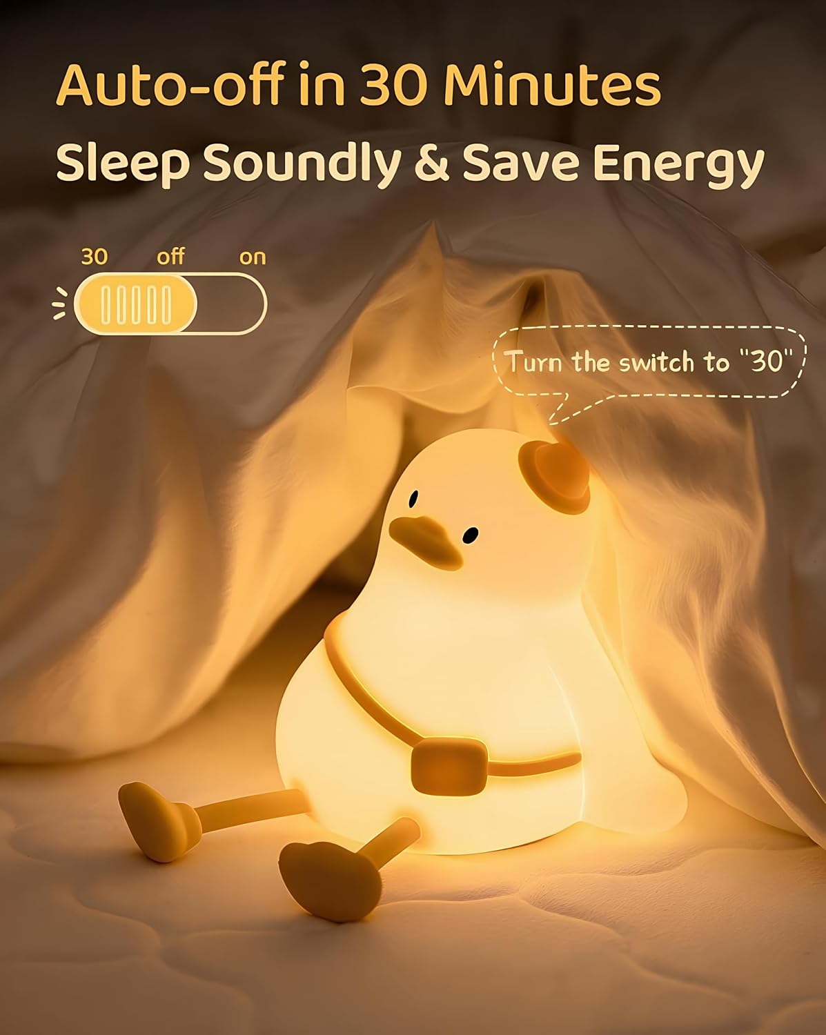 Luz nocturna de pato para bebé recargable tacto kawaii