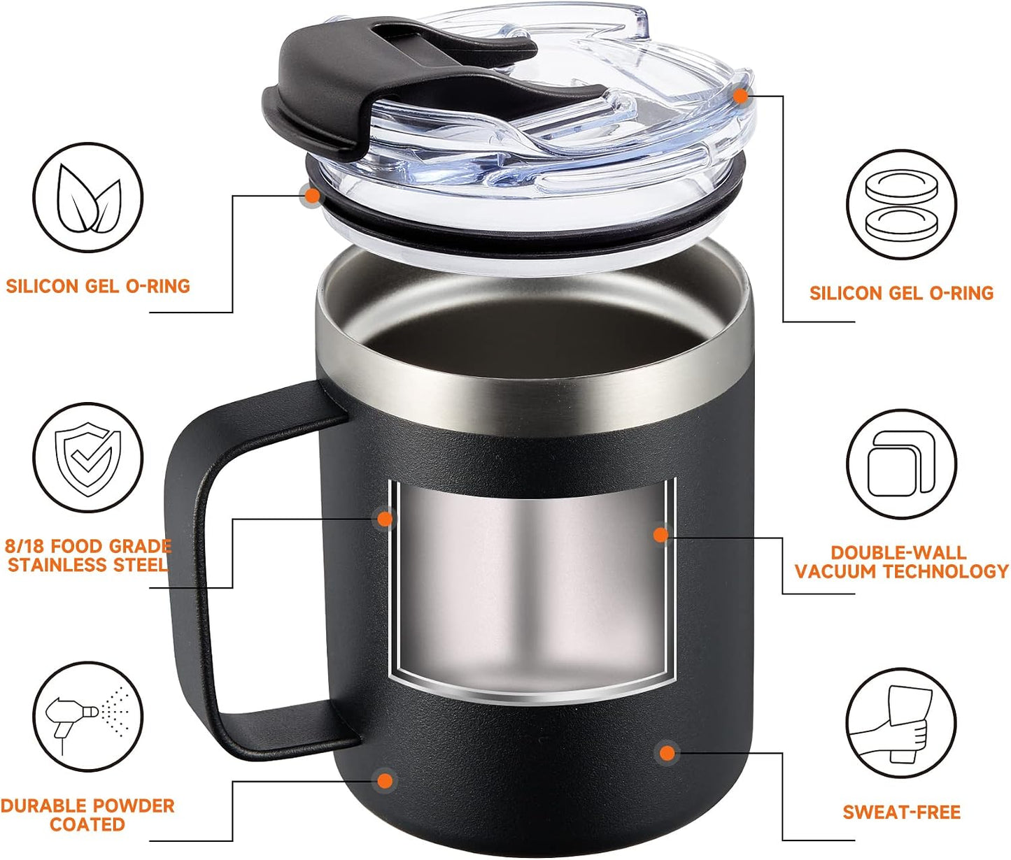 Vaso térmico acero inox 12oz doble pared tapa abatible