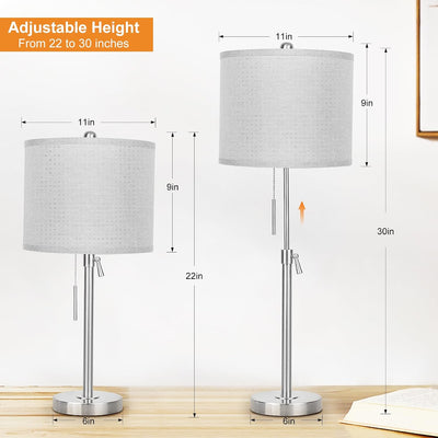 2 Lámparas Mesa Dormitorio 22-30" Lino Interruptor Cadena