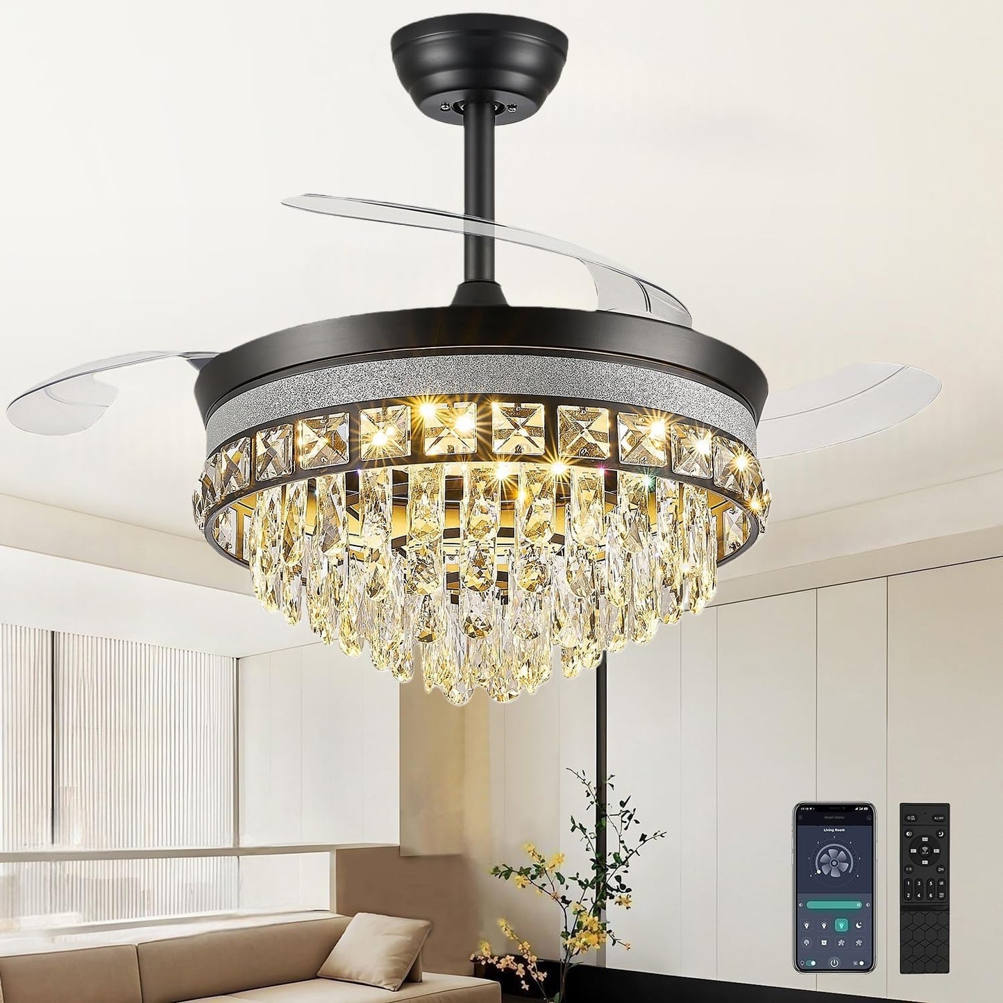 Ventilador techo Fandelier 42pulg con luz LED regulable 6
