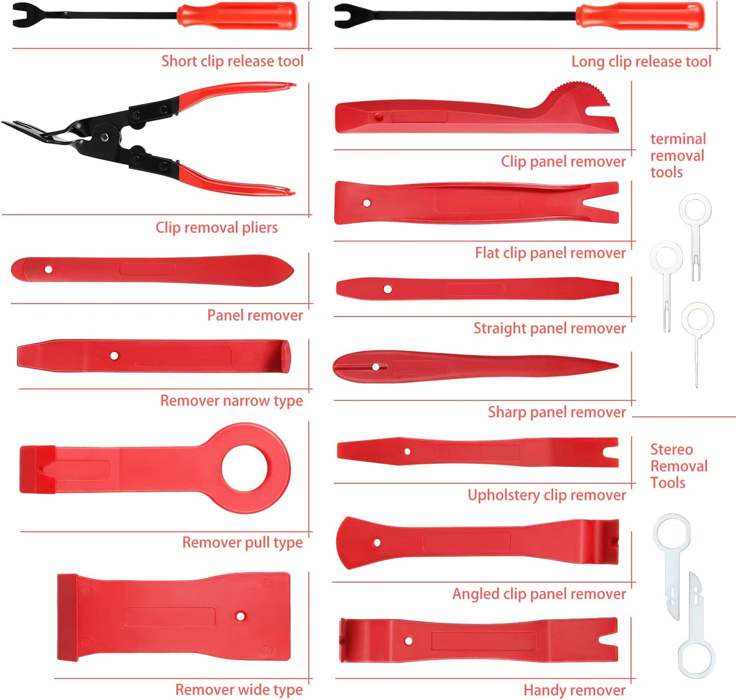 Kit herramientas extracción moldura auto alicates bolsa rojo
