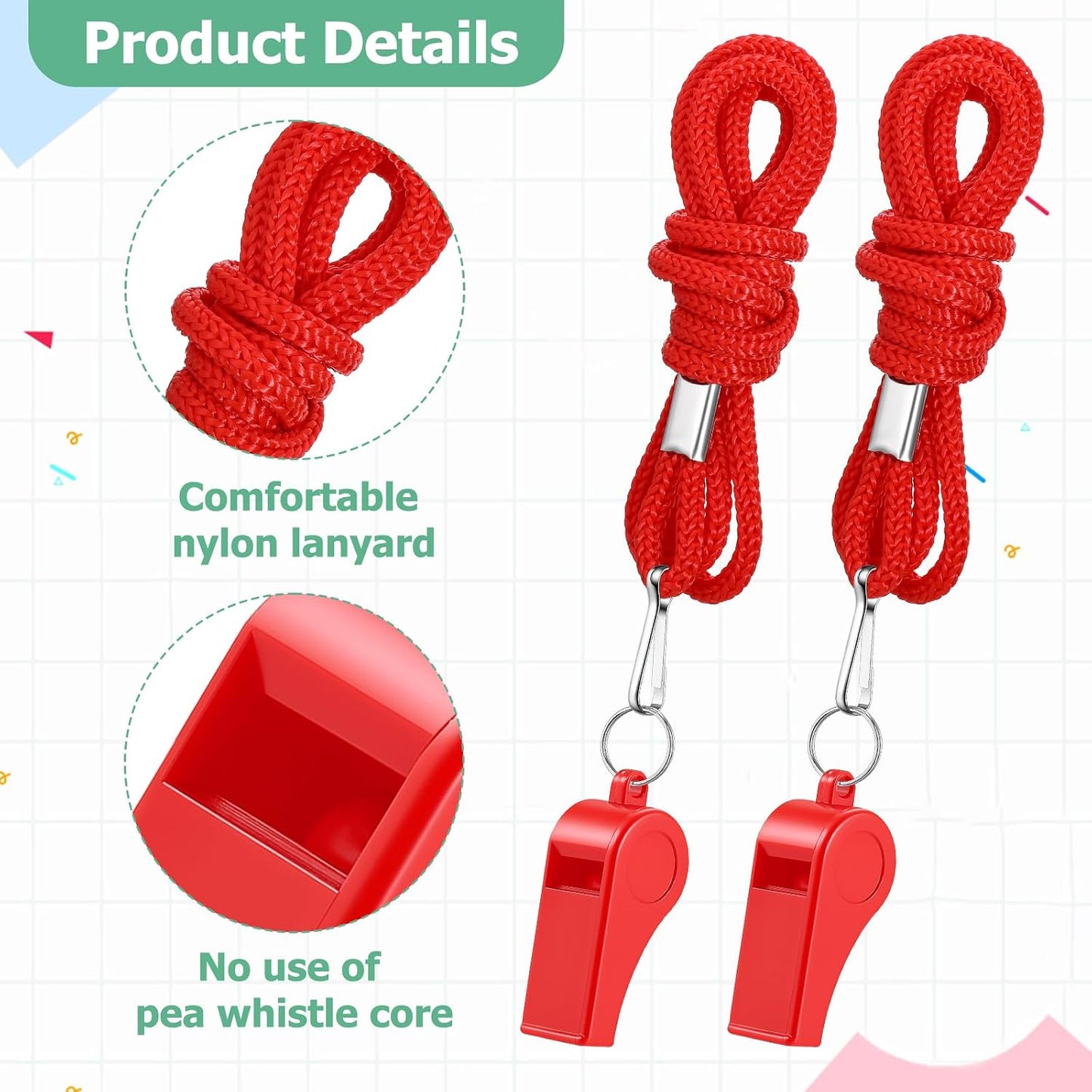 50 Silbatos Plástico 120db Sonido Fuerte con Cordón