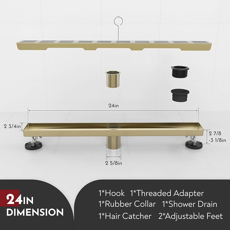 Drenaje ducha lineal 24pulg rectangular SUS304 oro cepillado