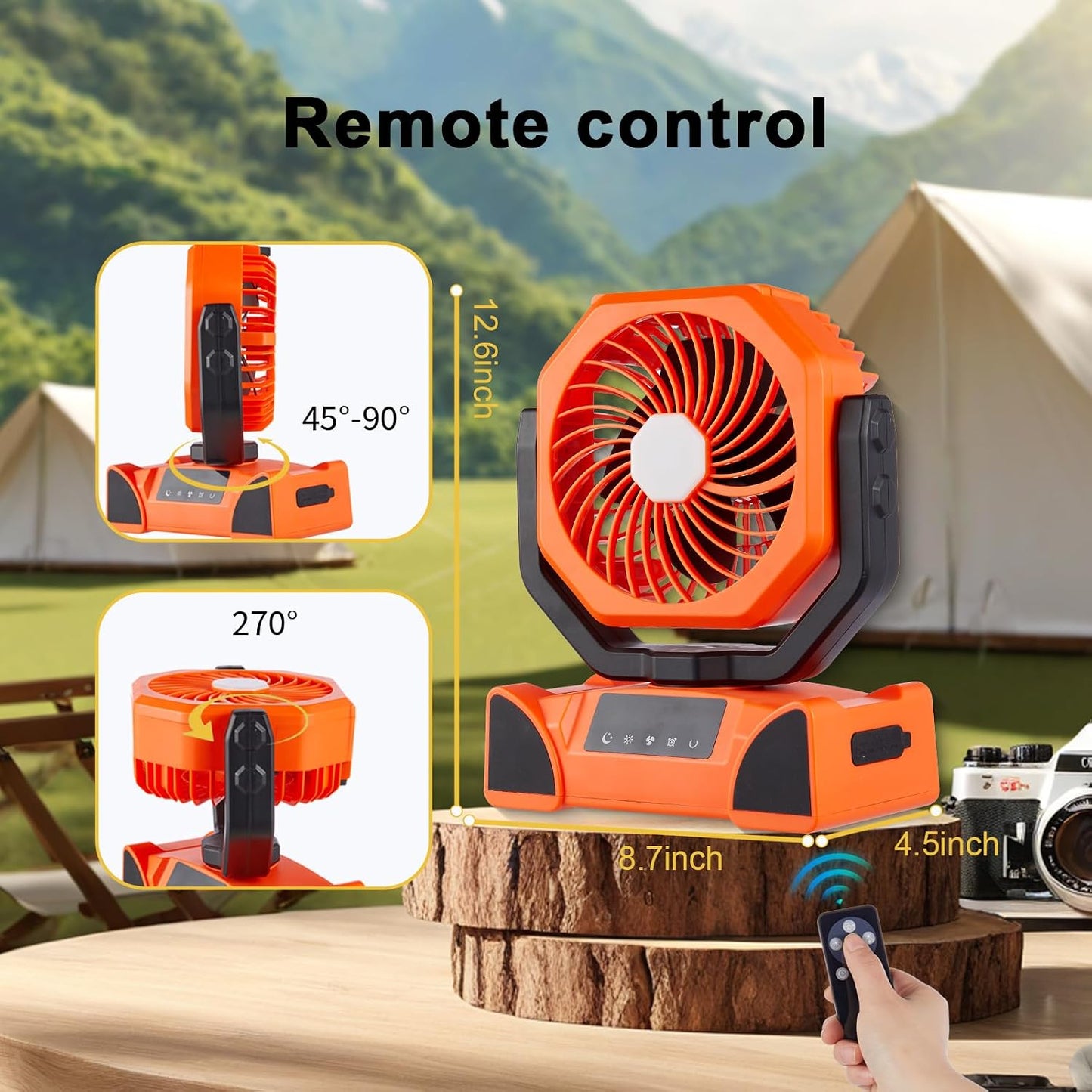 Ventilador recargable camping con luz led control remoto