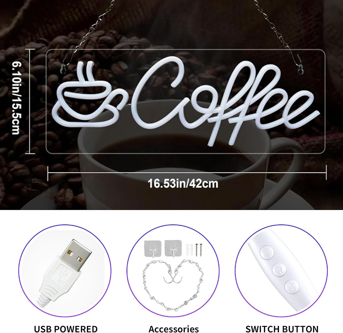 Letrero neón USB para cafetería oficina y habitación