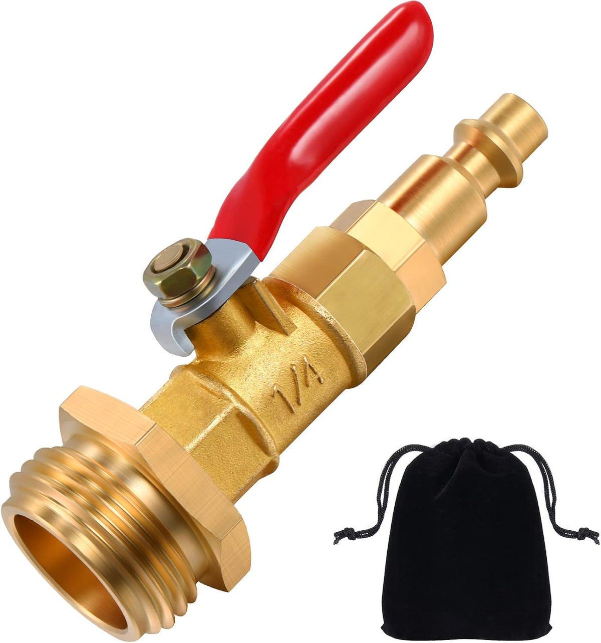 Adaptador latón conexión rápida 1/4pulg y rosca GHT 3/4pulg válvula drenaje