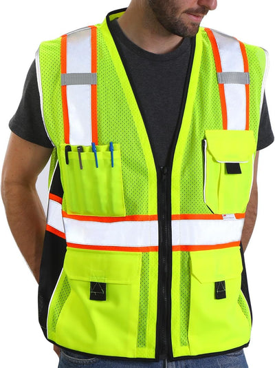 Chaleco reflectante amarillo ANSI clase 2 con bolsillos