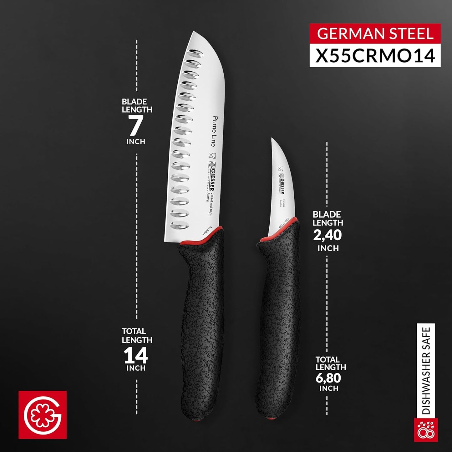 Cuchillo chef japonés Santoku 7.5pulg antideslizante lavavajillas