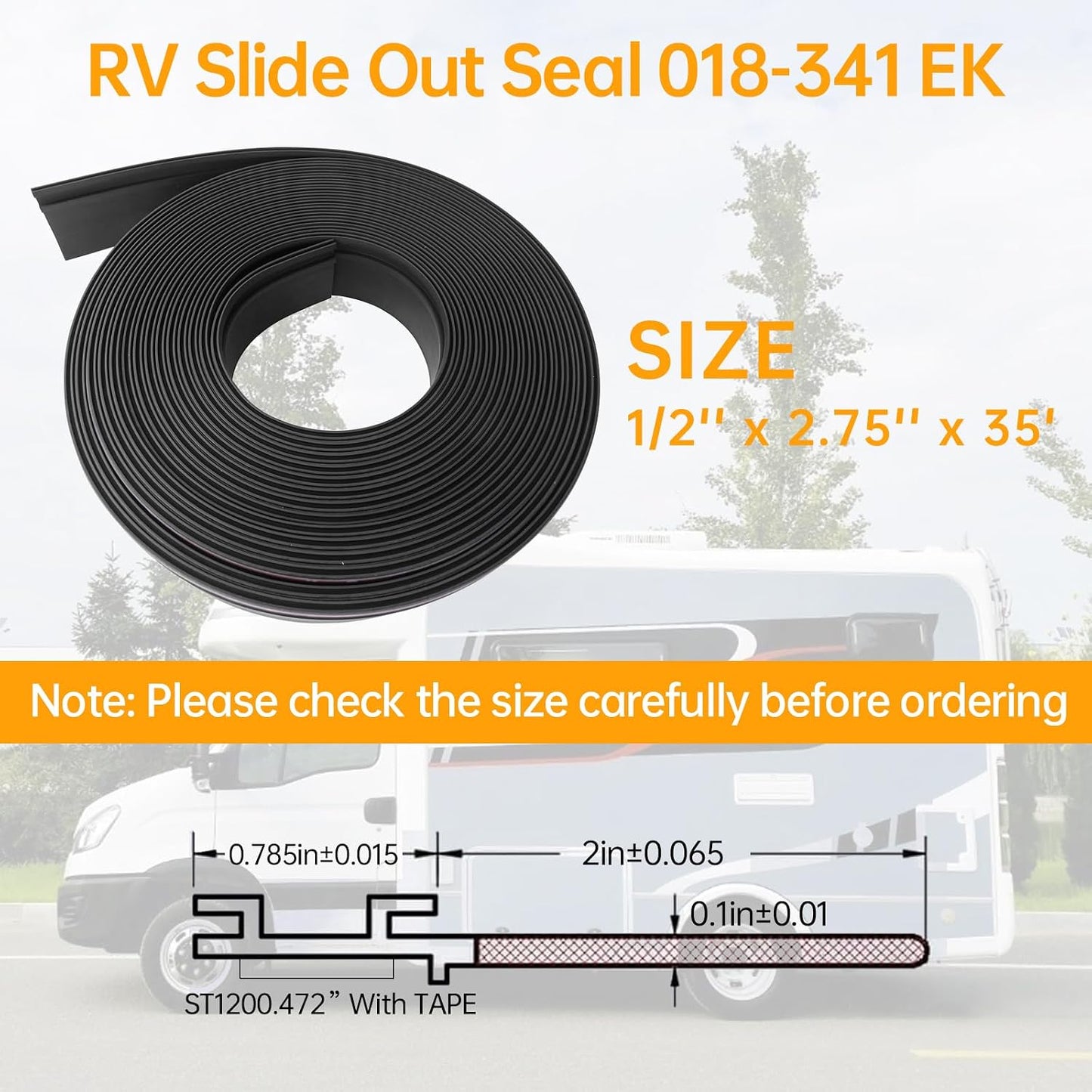 Sello limpiaparabrisas caravana goma negra 1/2x2.75" 35pies