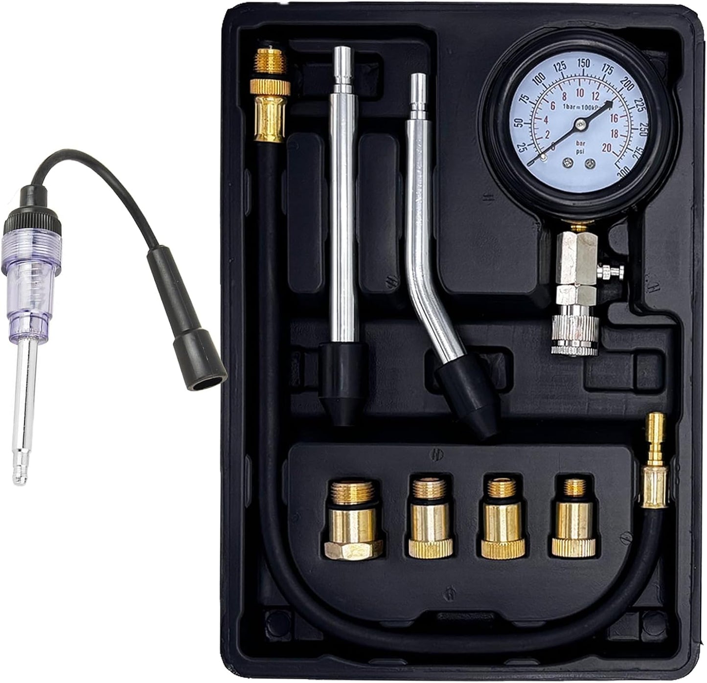 Kit comprobador compresión motor 0-20 bar M10-M18 negro