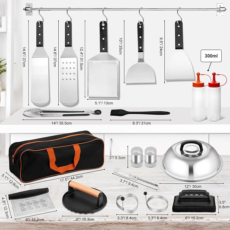 Set 25 accesorios parrilla espátulas ampliadas cubierta hilvanado