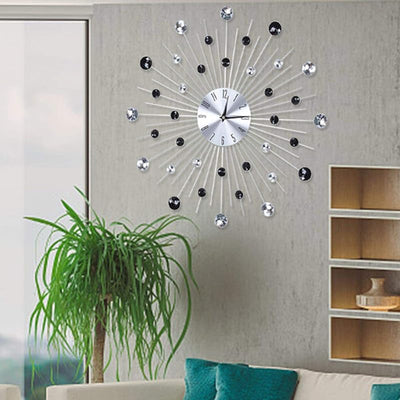 Reloj pared metálico brillante oficina plateado y negro