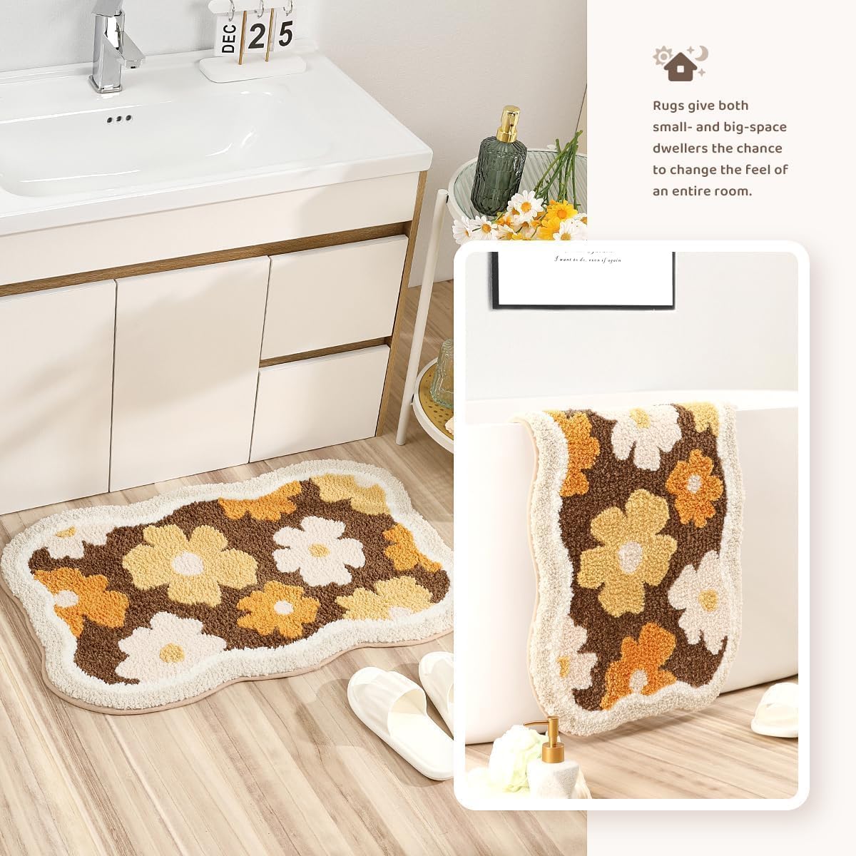 Tapete baño microfibra antiderrap diseño floral para niños