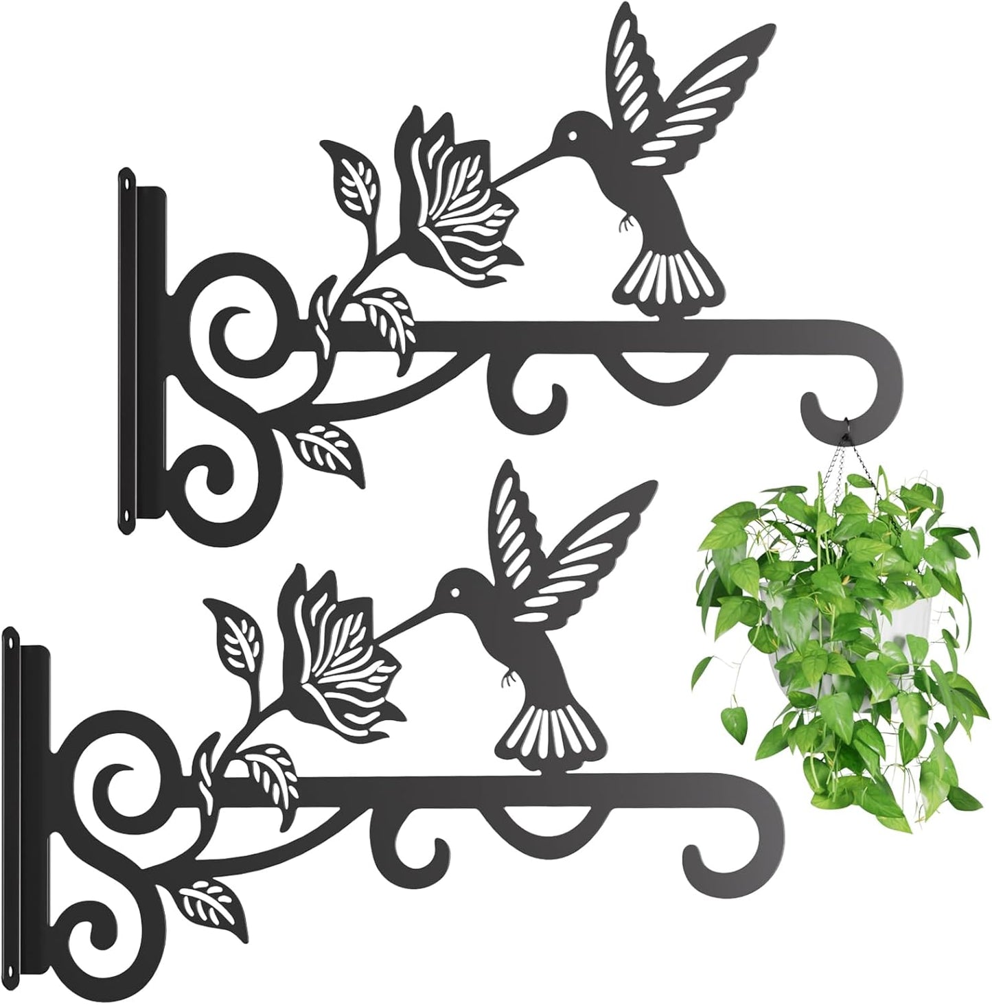 2 Pzas Percha Metal para Plantas 10pulg Patrón Colibrí