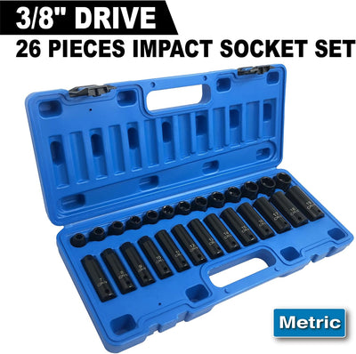 Set 26 Pzas Llaves Impacto 3/8" Acero Cr-V