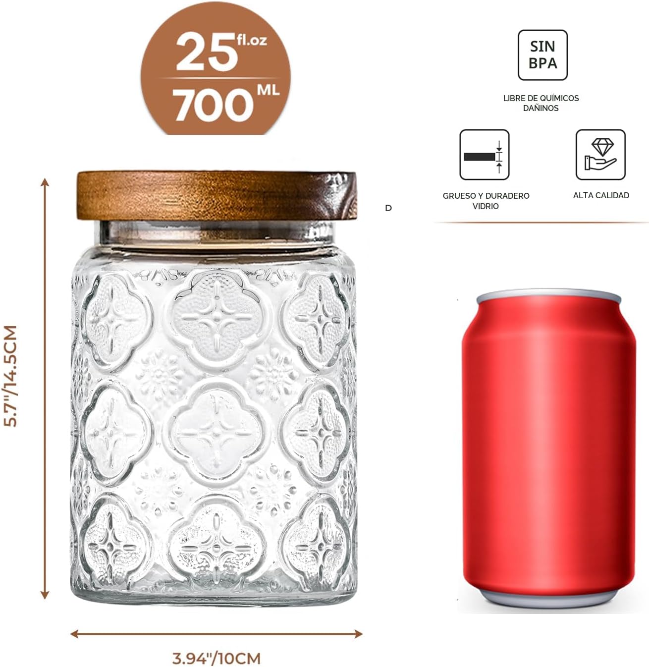 3 Pzas Frascos Vidrio 24oz Tapa Hermética Recipientes Cocina
