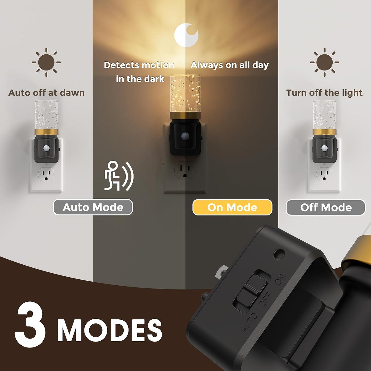 Luz Nocturna Sensor Movimiento 2 Pzas Led 1W Regulable 0-100lm