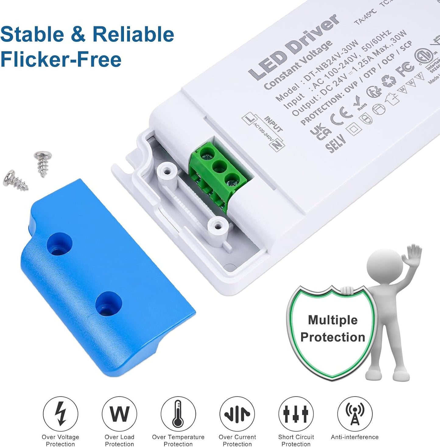Controlador LED 24V 30W fuente conmutación 100-130VAC