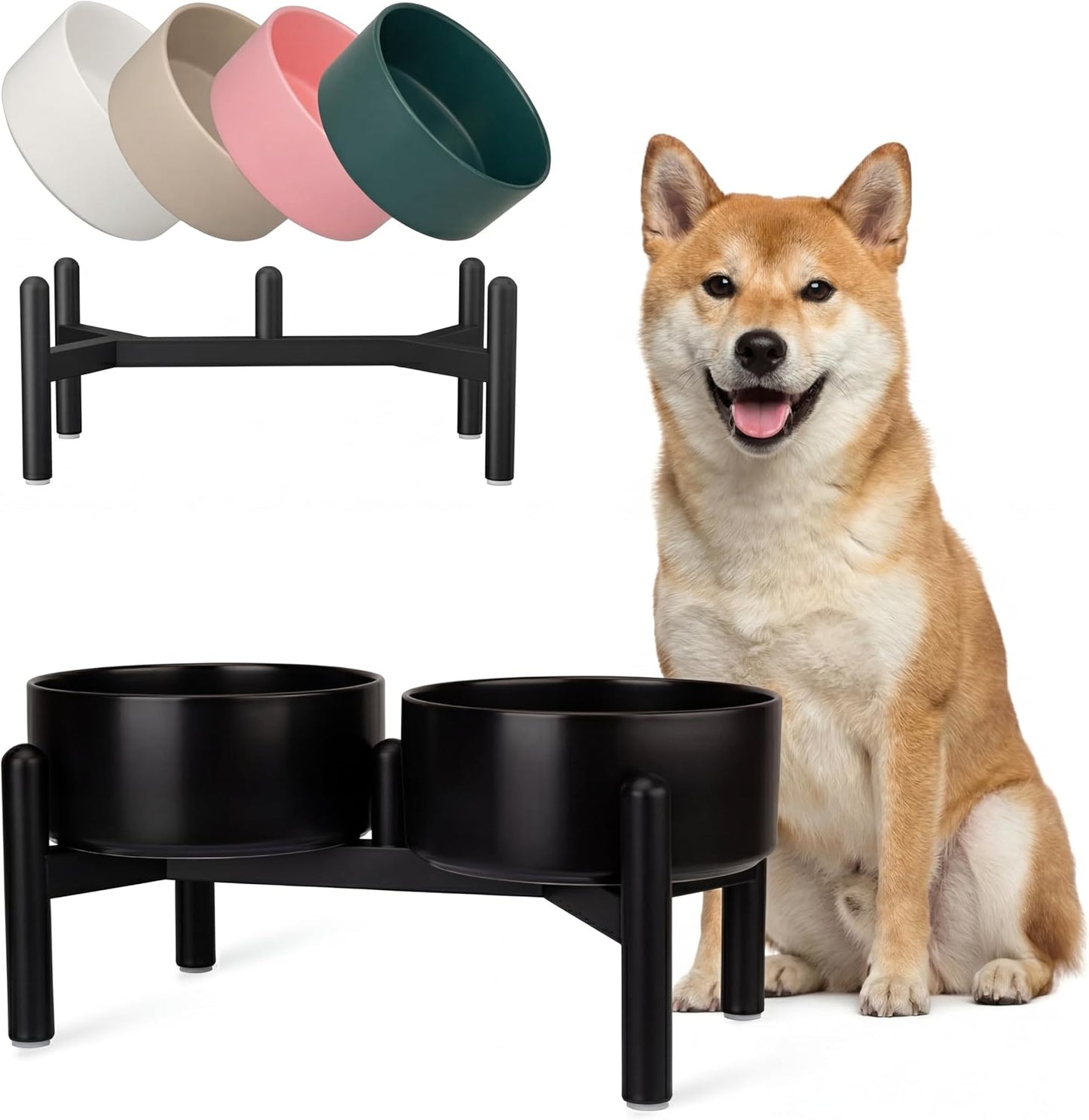 Set cuencos elevados cerámica perros con soporte acero inox