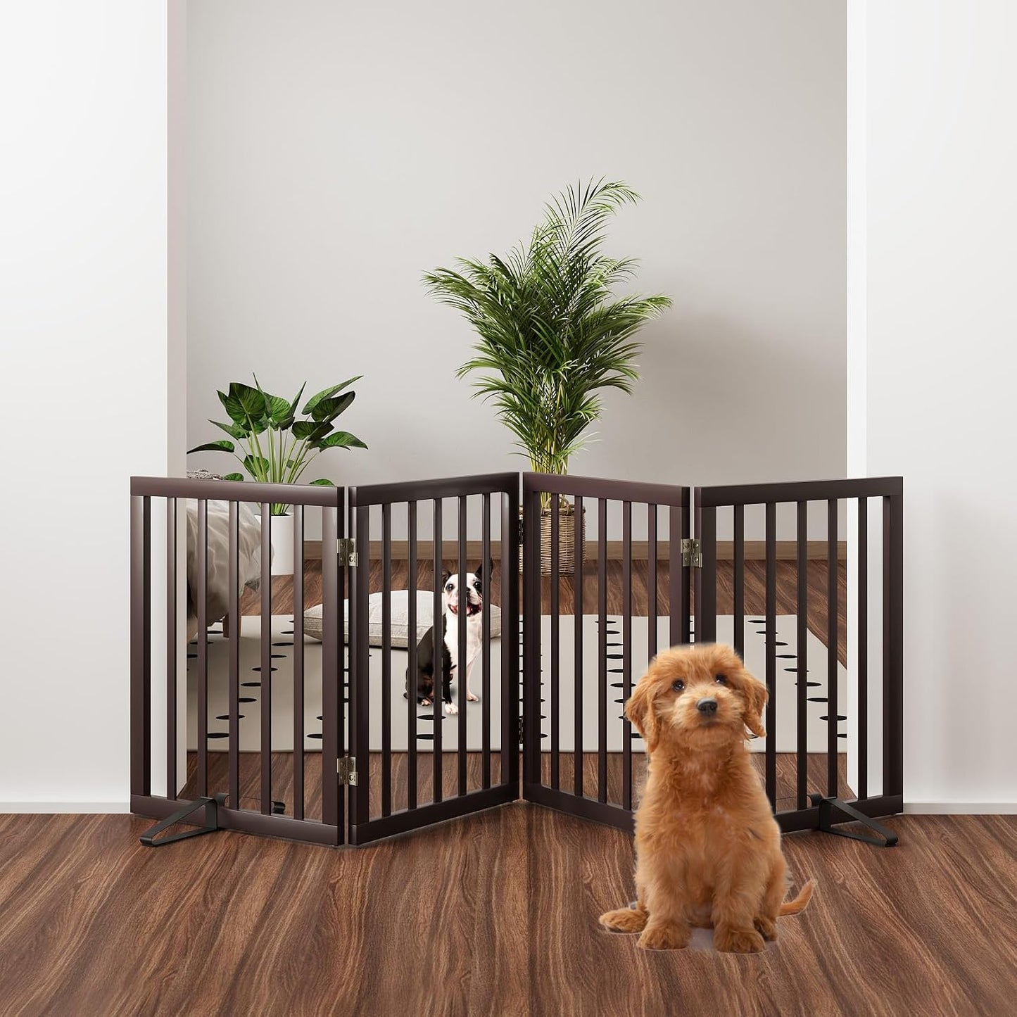 Puerta plegable para perros marrón escaleras mascotas