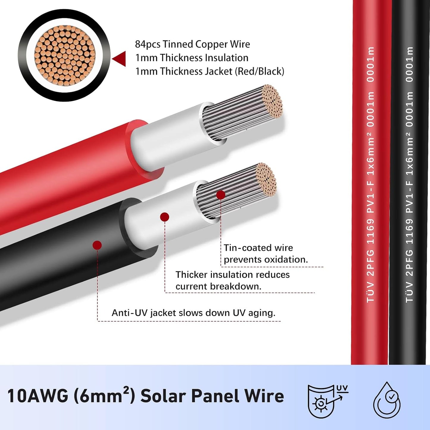 Cable extensión solar 3ft 10AWG con conectores macho hembra