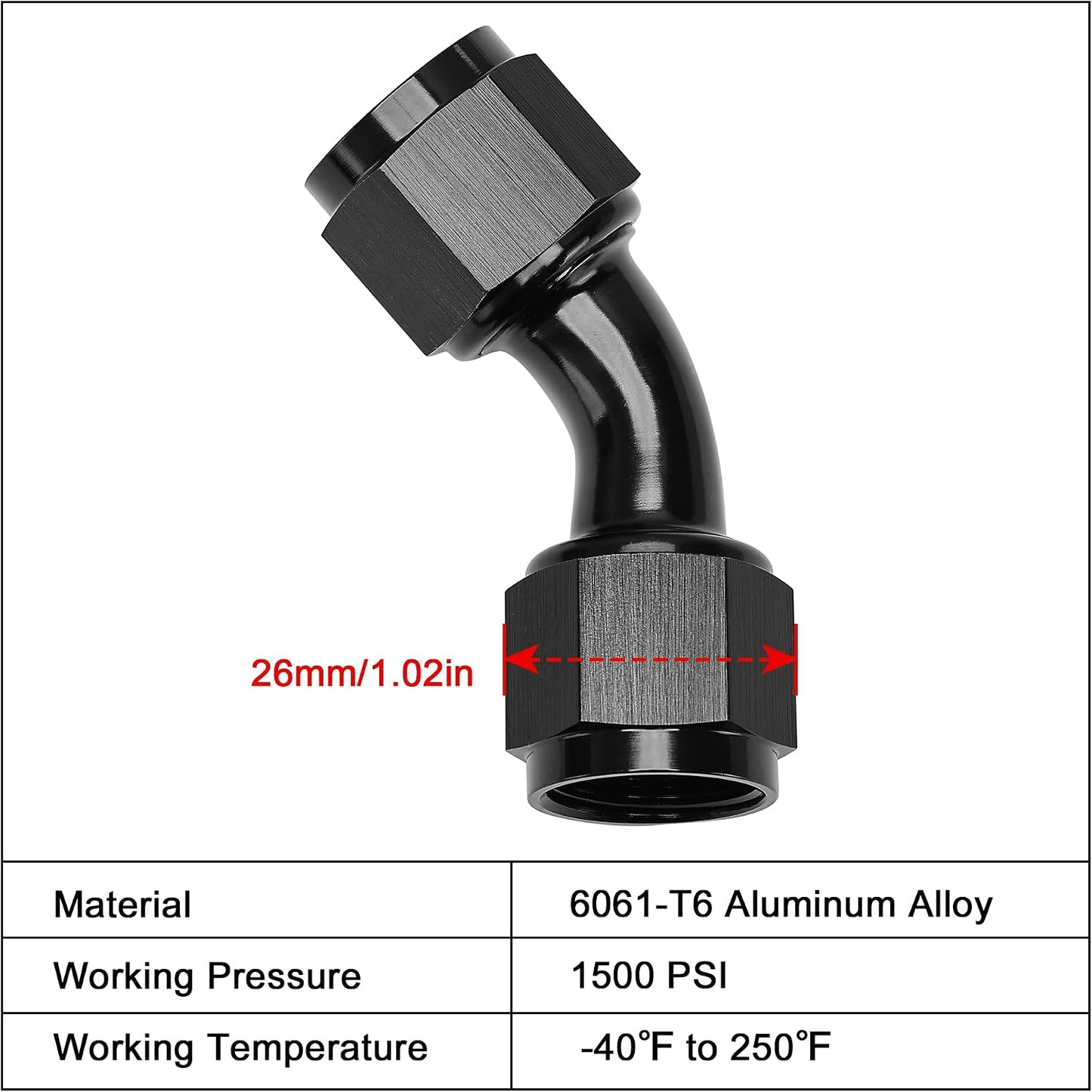 Acoplador giratorio 45 grados aluminio negro