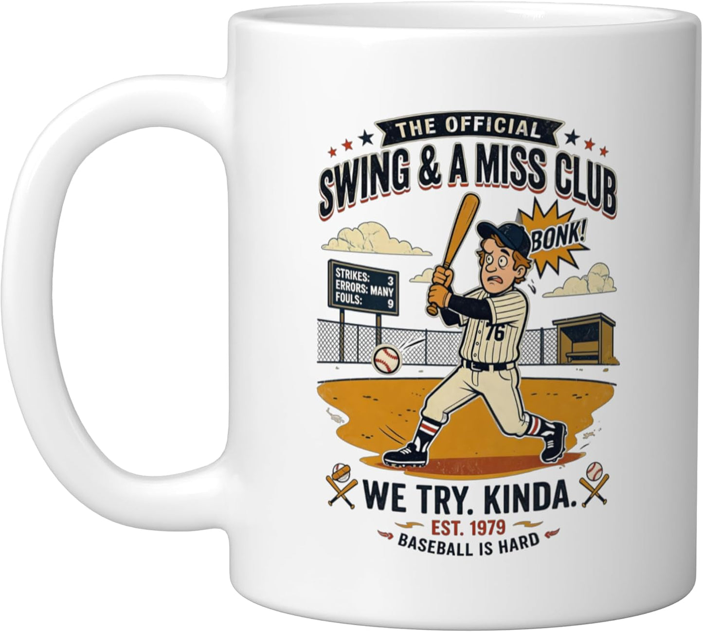 Taza Cerámica Retro con Diseño de Bate y Fallo Blanco