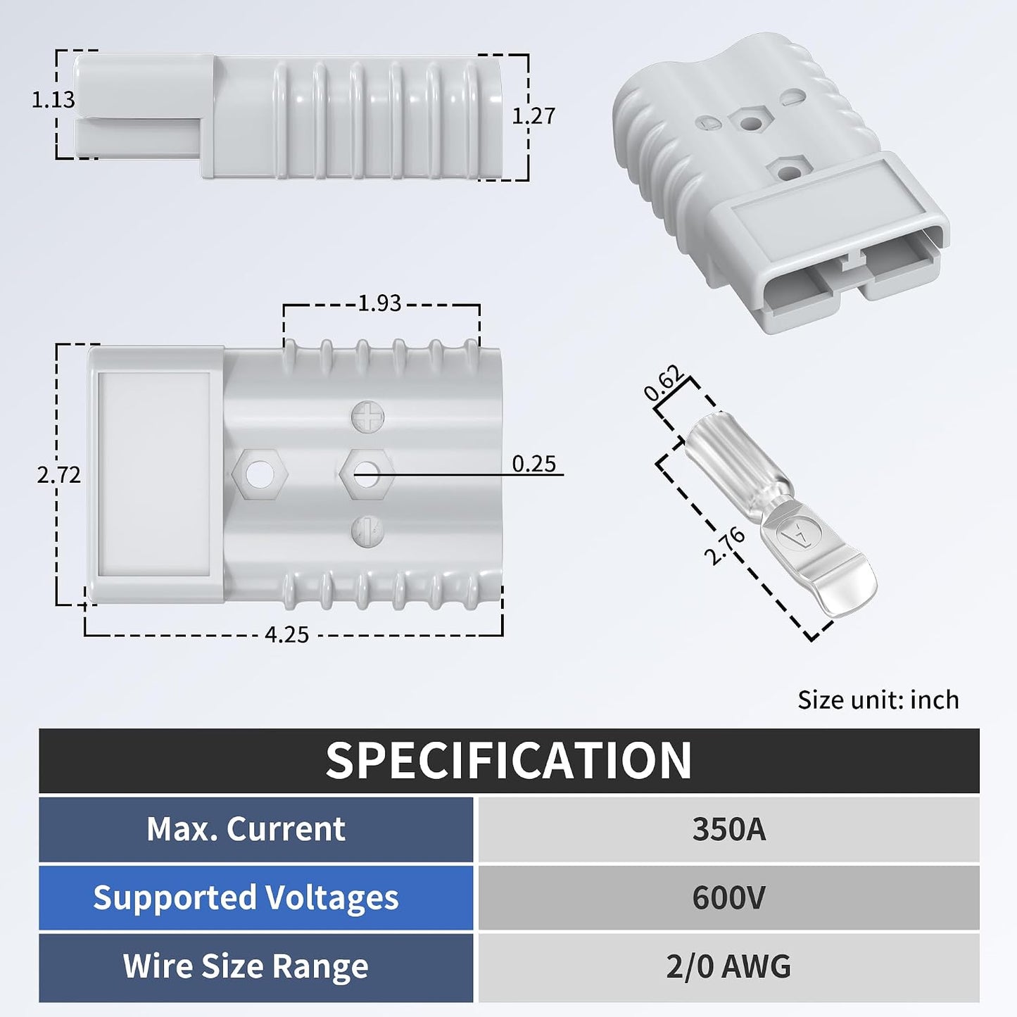 2 Pzas Conectores Batería 350A 2/0 AWG Conexión Rápida