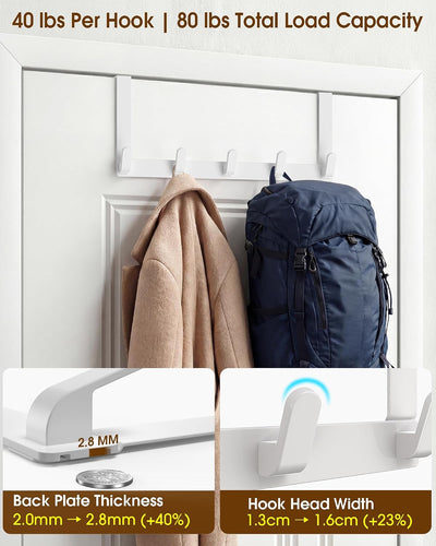 Ganchos puerta organizador 5 ganchos 80lb para batas abrigos L18U blanco