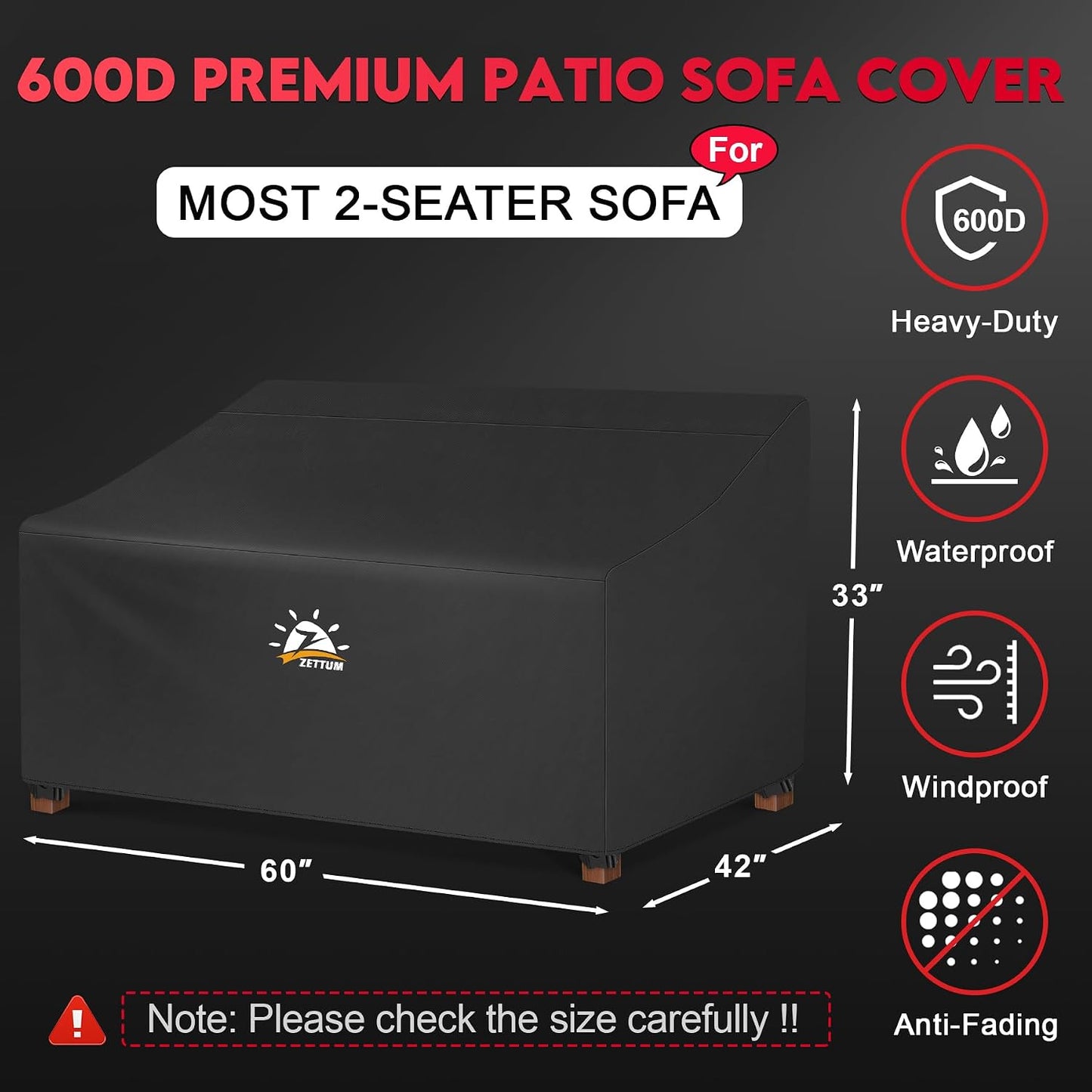 Funda sofa 2 plazas patio 60" impermeable 600D