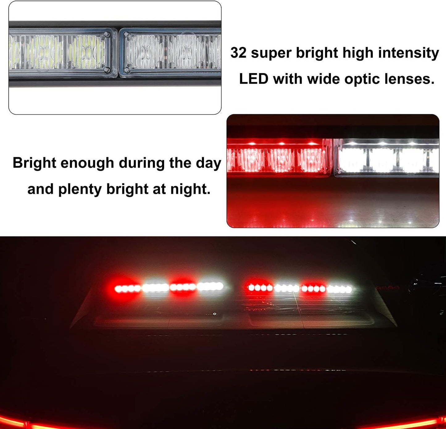 Barra luz LED intermitente 2x16.8" 32 LED 26 patrones