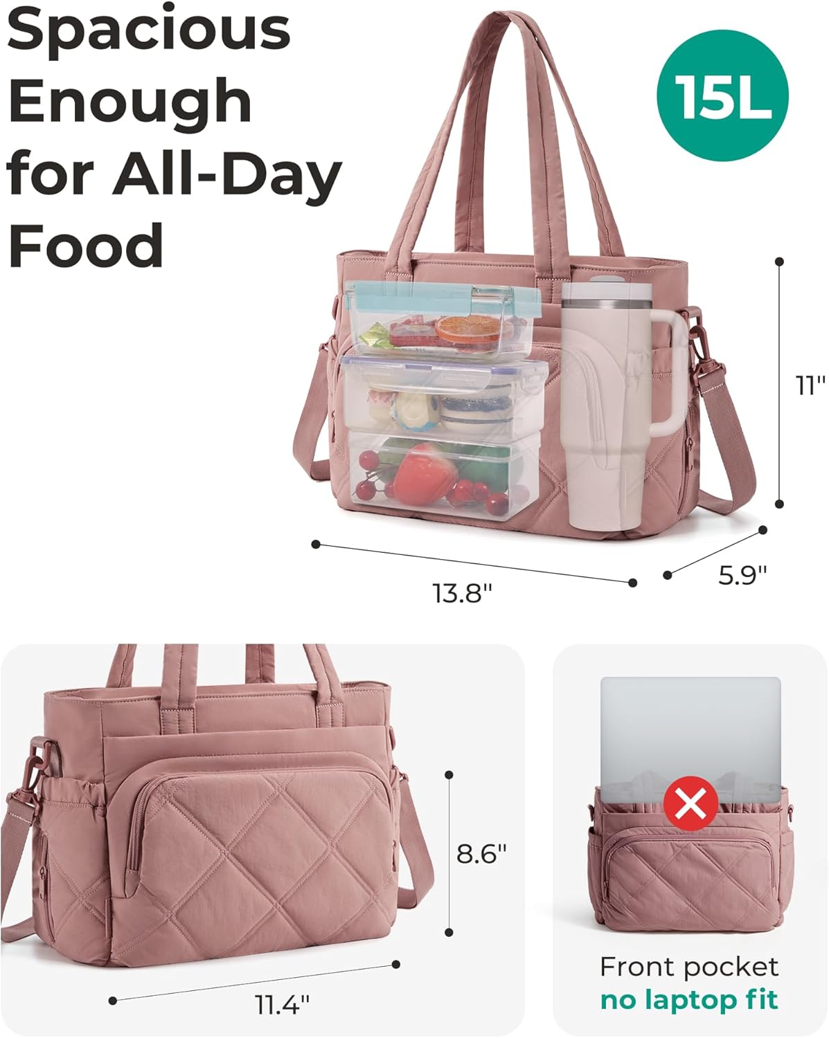 Bolsa almuerzo mujer aislada múltiples bolsillos hinchable