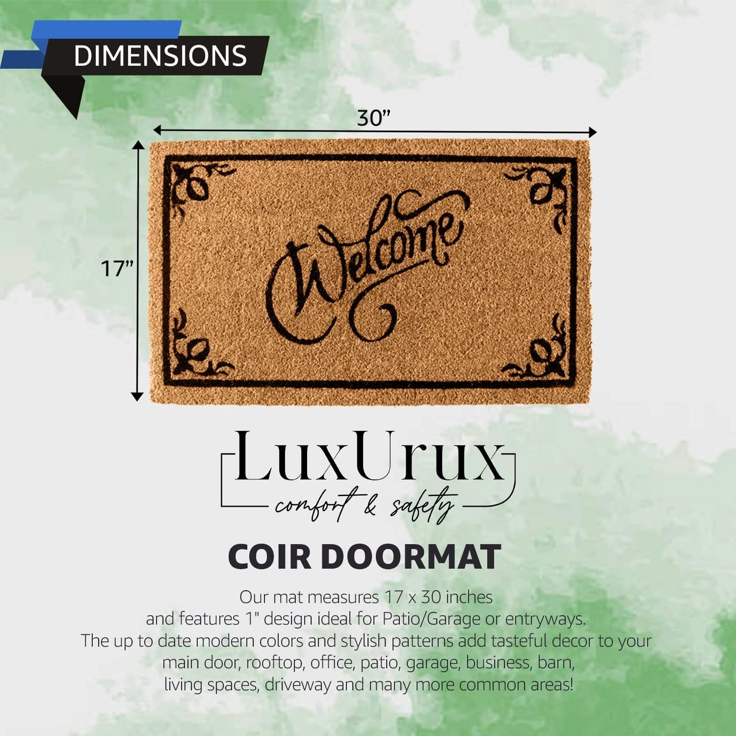 Alfombra fibra coco 17x30pulg uso exterior e interior