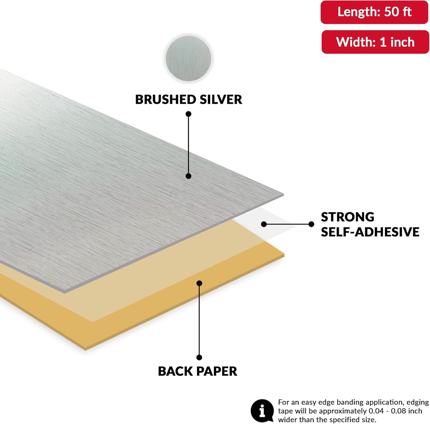 Cinta adhesiva PVC plateado cepillado 1pulg x50ft madera MDF