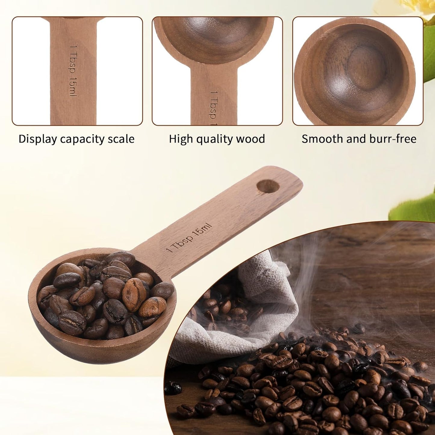 Cuchara madera nogal para café molido 0.5oz 1 cucharada