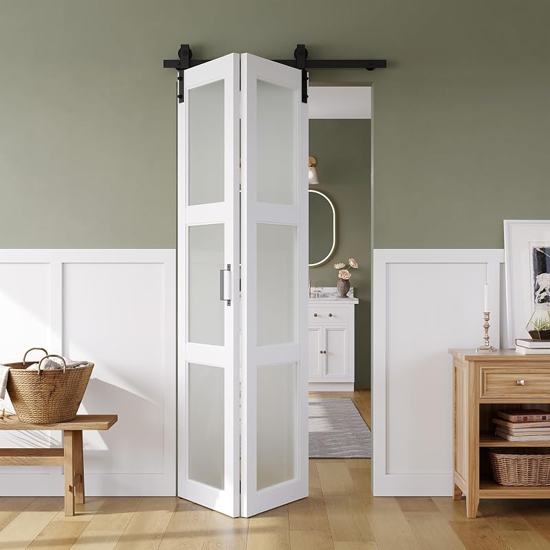 Puerta granero plegable 36x84pulg vidrio esmerilado