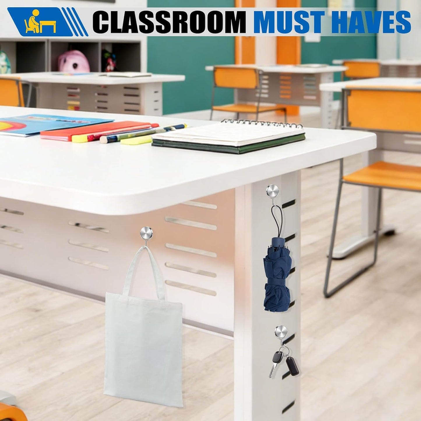 Ganchos magnéticos giratorios 80lb para cabinas y aulas pack