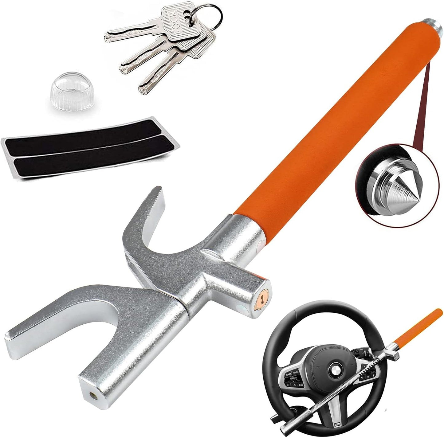 Cerradura volante auto antirrobo ajustable 3 llaves naranja