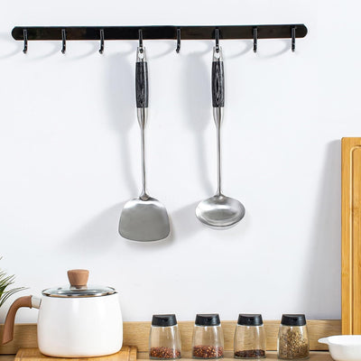 Espátula y cucharón wok acero inox mango madera 2 pzas