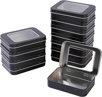 12 Latas Metal Rectangulares con Tapas Transparentes