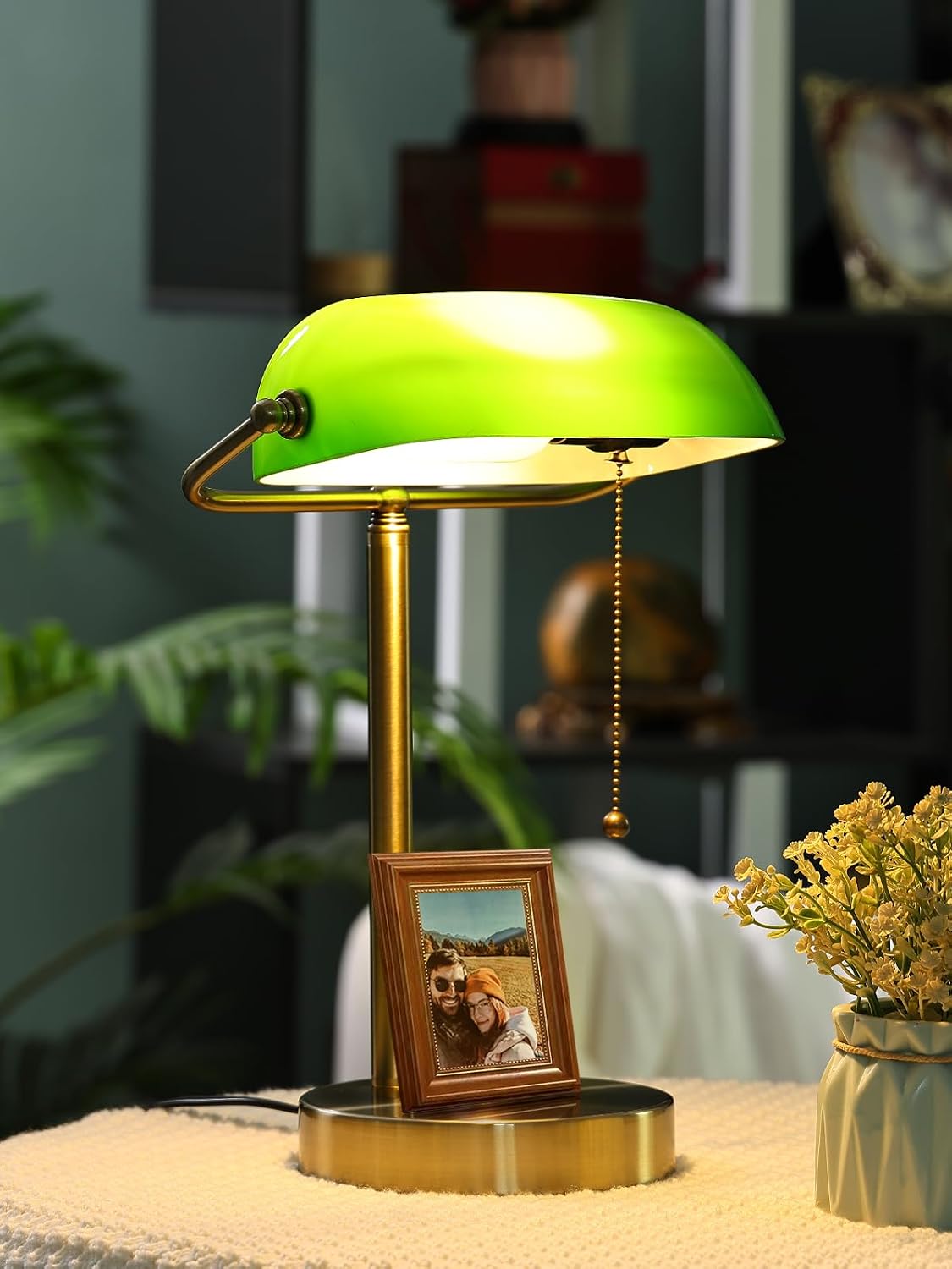 Lámpara escritorio cristal verde LED enchufable