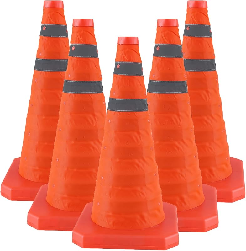 5 Conos Vial Plegables 18pulg Naranja Collar Reflectante
