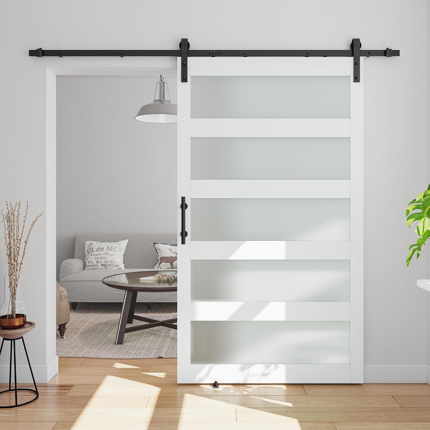 Puerta corrediza granero 5 paneles 42x84pulg vidrio
