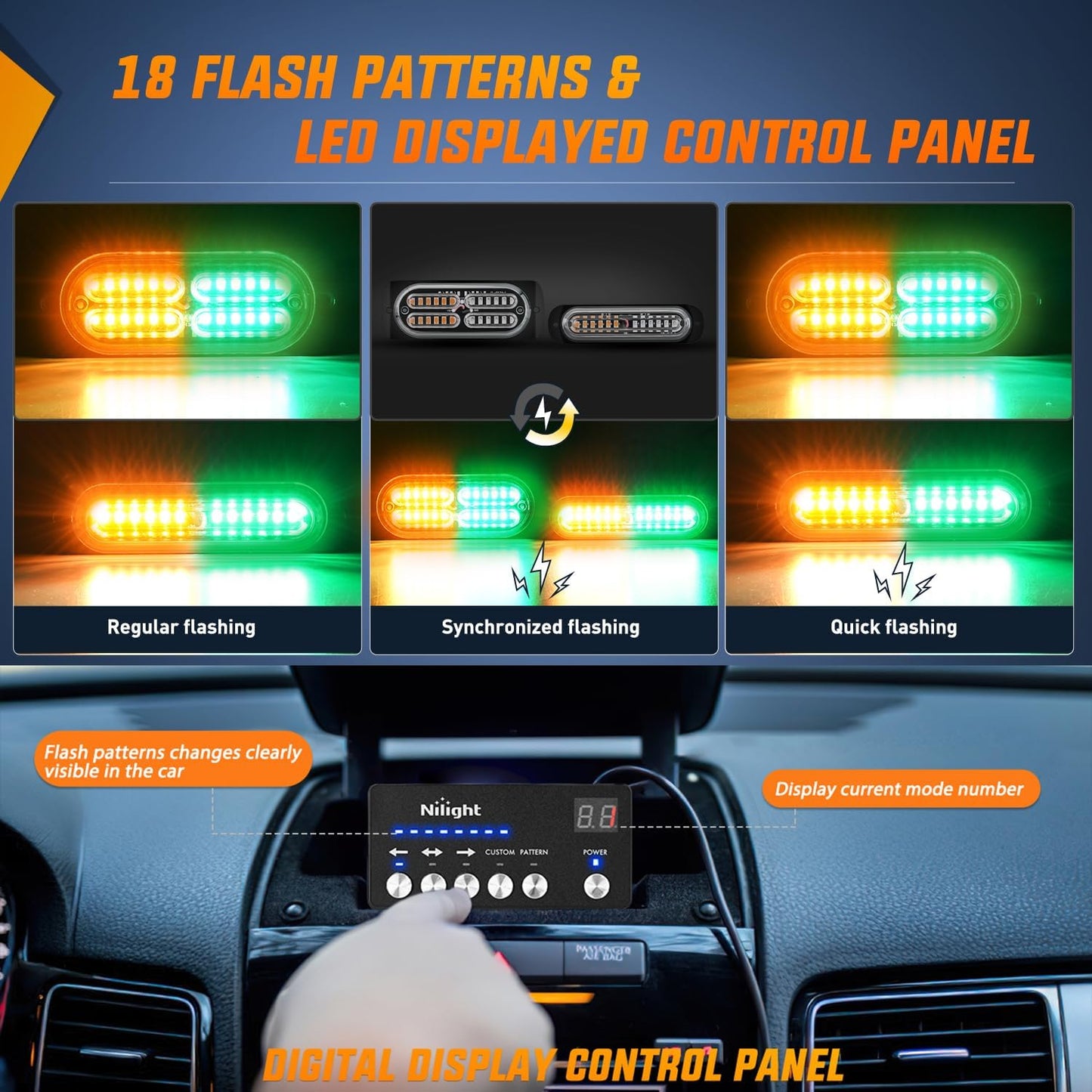 8 Pzas Luces LED Estroboscópicas 12-24V Sincronización
