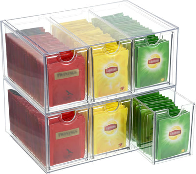 Organizador bolsas té 6 cajones acrílico transparente apilable